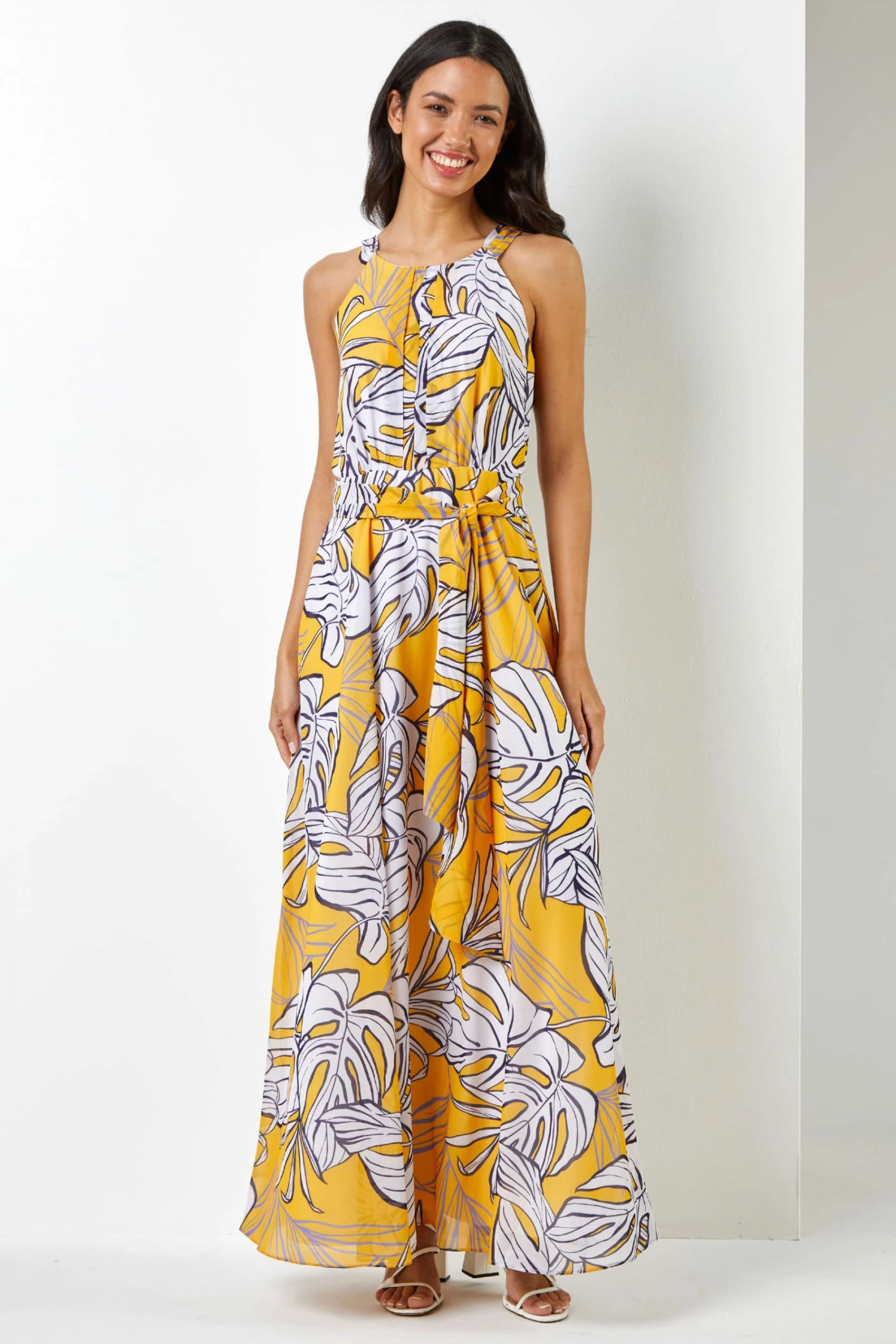Roman Yellow Tropical Leaf Print Maxi Dress 5 Roman Yellow Tropical Leaf Print Maxi Dress - Image 3