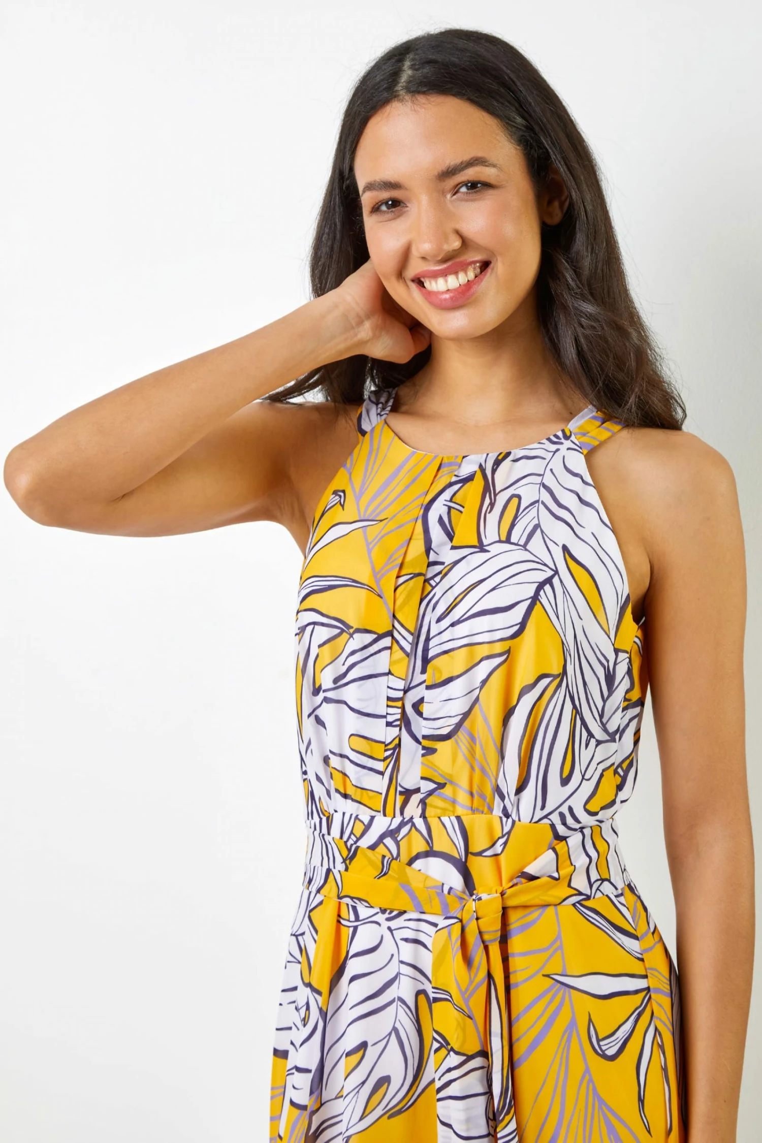 Roman Yellow Tropical Leaf Print Maxi Dress 6 Roman Yellow Tropical Leaf Print Maxi Dress - Image 4