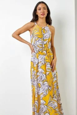 Roman Yellow Tropical Leaf Print Maxi Dress 11 Roman Yellow Tropical Leaf Print Maxi Dress -Roman Sales Shop unnamed file 4685