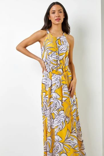 Roman Yellow Tropical Leaf Print Maxi Dress 7 Roman Yellow Tropical Leaf Print Maxi Dress - Image 5