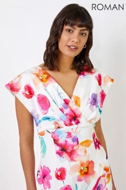Roman White Floral Print Cross Front Midi Dress 10 Roman White Floral Print Cross Front Midi Dress -Roman Sales Shop unnamed file 469