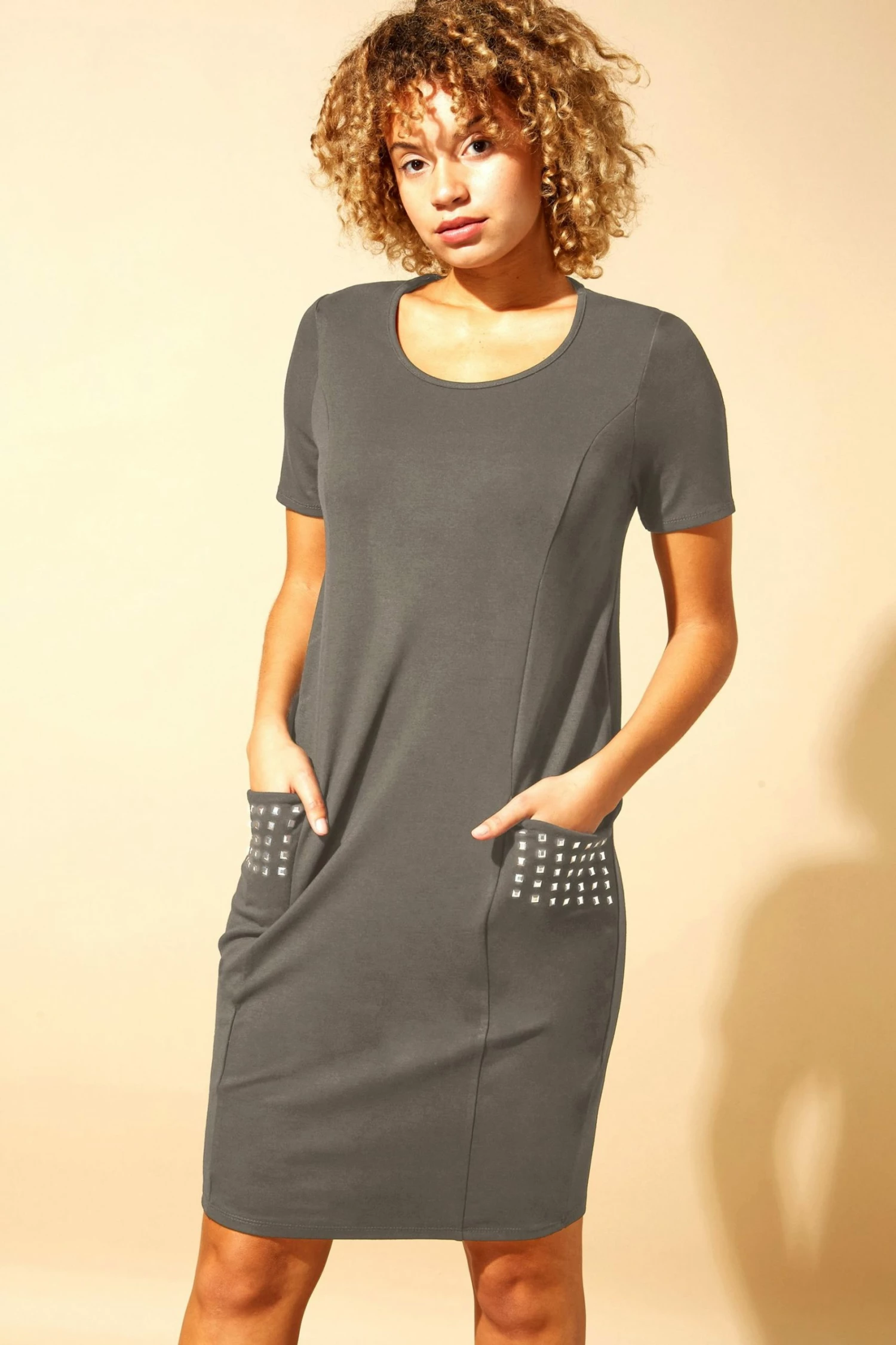 Roman Black Pocket Stud Detail Slouch Dress 3 Roman Black Pocket Stud Detail Slouch Dress