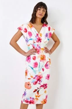 Roman White Floral Print Cross Front Midi Dress 11 Roman White Floral Print Cross Front Midi Dress -Roman Sales Shop unnamed file 470