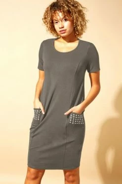 Roman Black Pocket Stud Detail Slouch Dress 11 Roman Black Pocket Stud Detail Slouch Dress -Roman Sales Shop unnamed file 4701