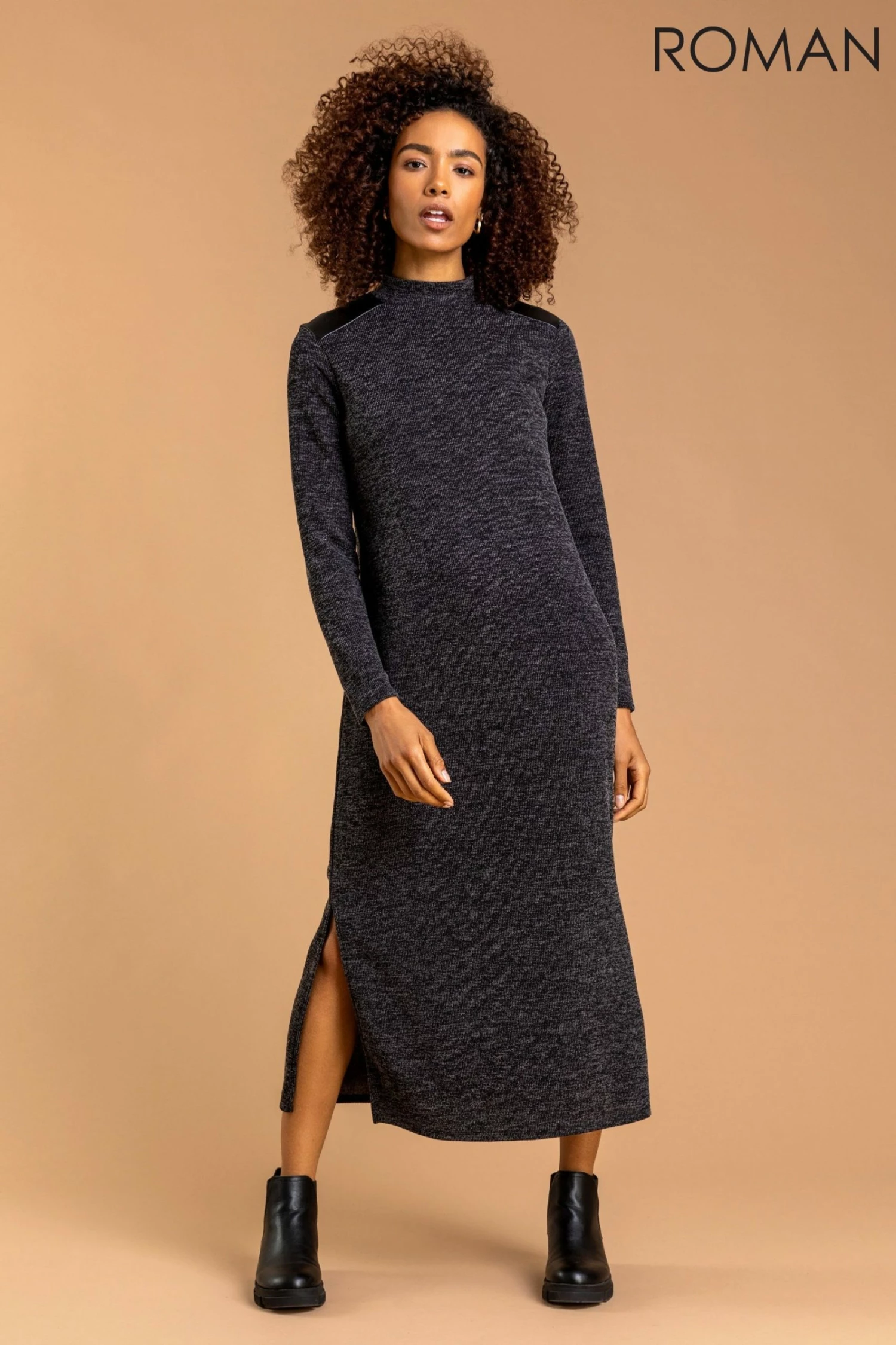 Roman Grey Ribbed Knit Midi Dress 4 Roman Grey Ribbed Knit Midi Dress - Image 2