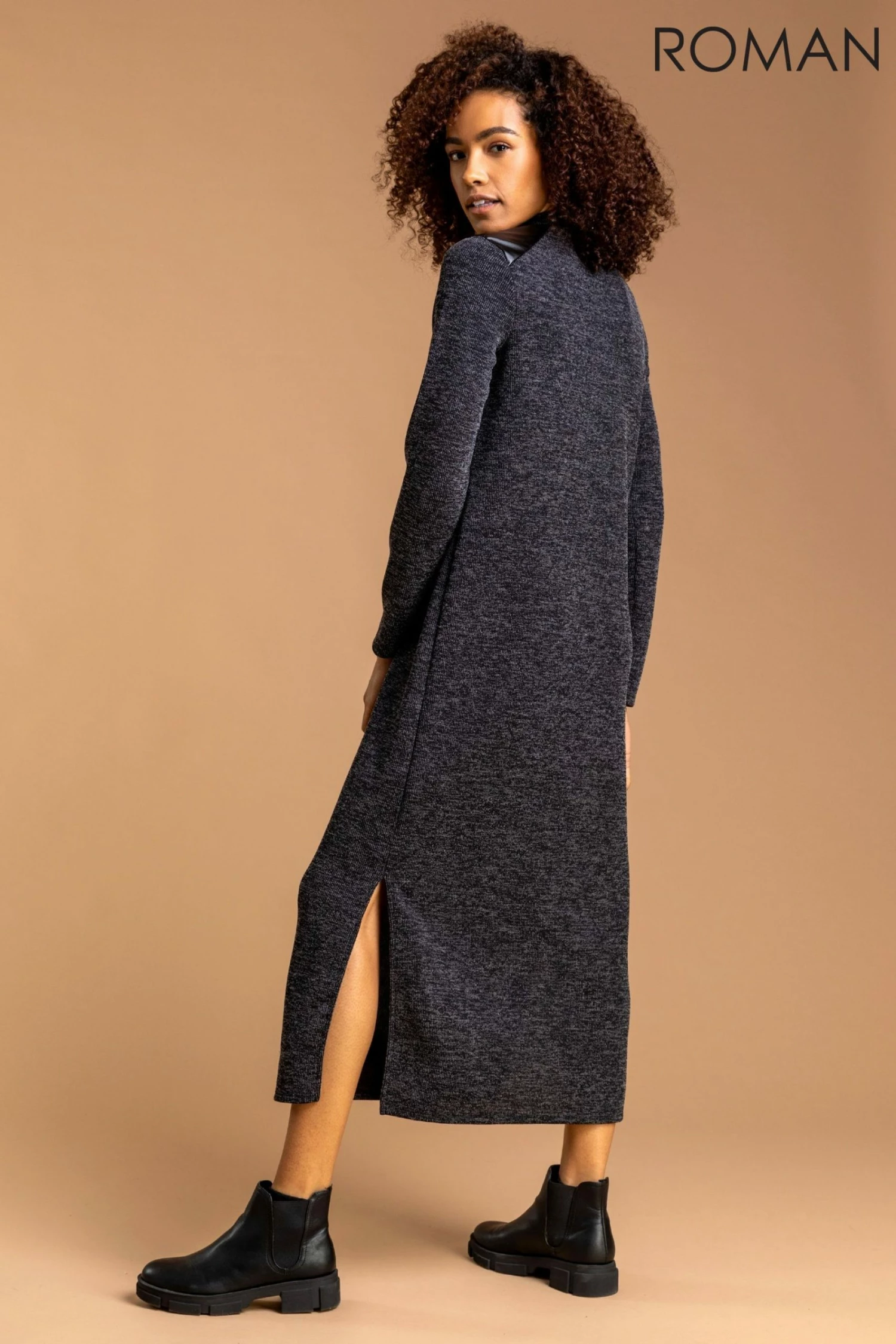 Roman Grey Ribbed Knit Midi Dress 5 Roman Grey Ribbed Knit Midi Dress - Image 3