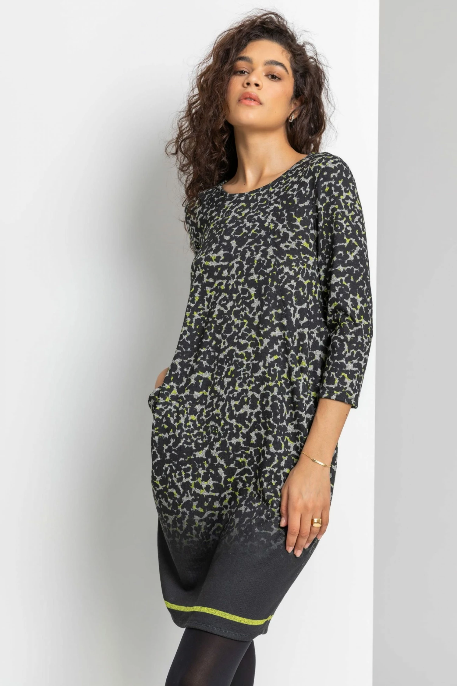 Roman Black Animal Print Stripe Border Dress 3 Roman Black Animal Print Stripe Border Dress