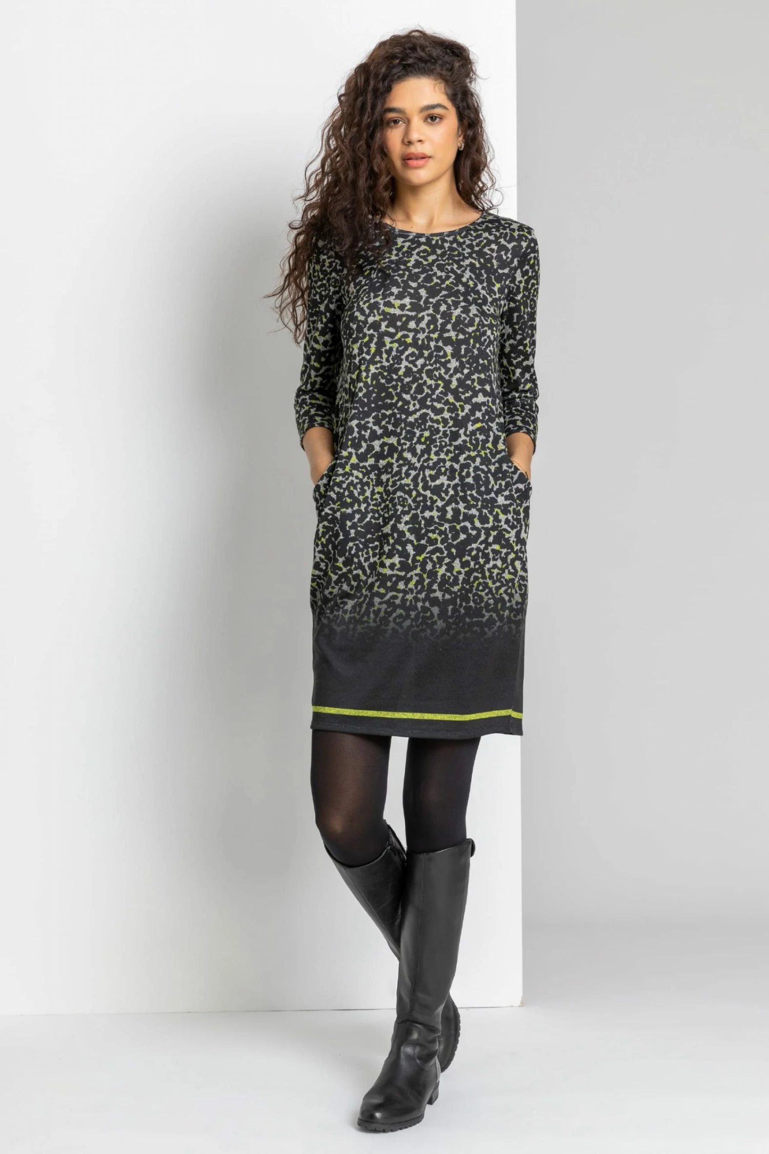 Roman Black Animal Print Stripe Border Dress 4 Roman Black Animal Print Stripe Border Dress - Image 2