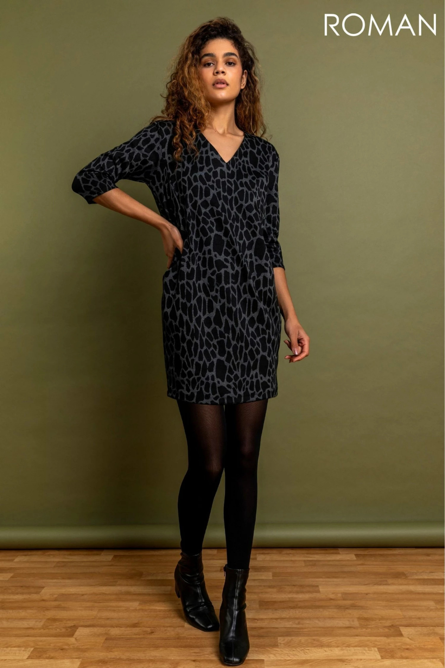 Roman Grey Animal Print Jacquard Dress 3 Roman Grey Animal Print Jacquard Dress