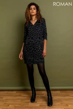 Roman Grey Animal Print Jacquard Dress 9 Roman Grey Animal Print Jacquard Dress -Roman Sales Shop unnamed file 4720