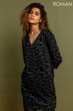 Roman Grey Animal Print Jacquard Dress 10 Roman Grey Animal Print Jacquard Dress -Roman Sales Shop unnamed file 4721