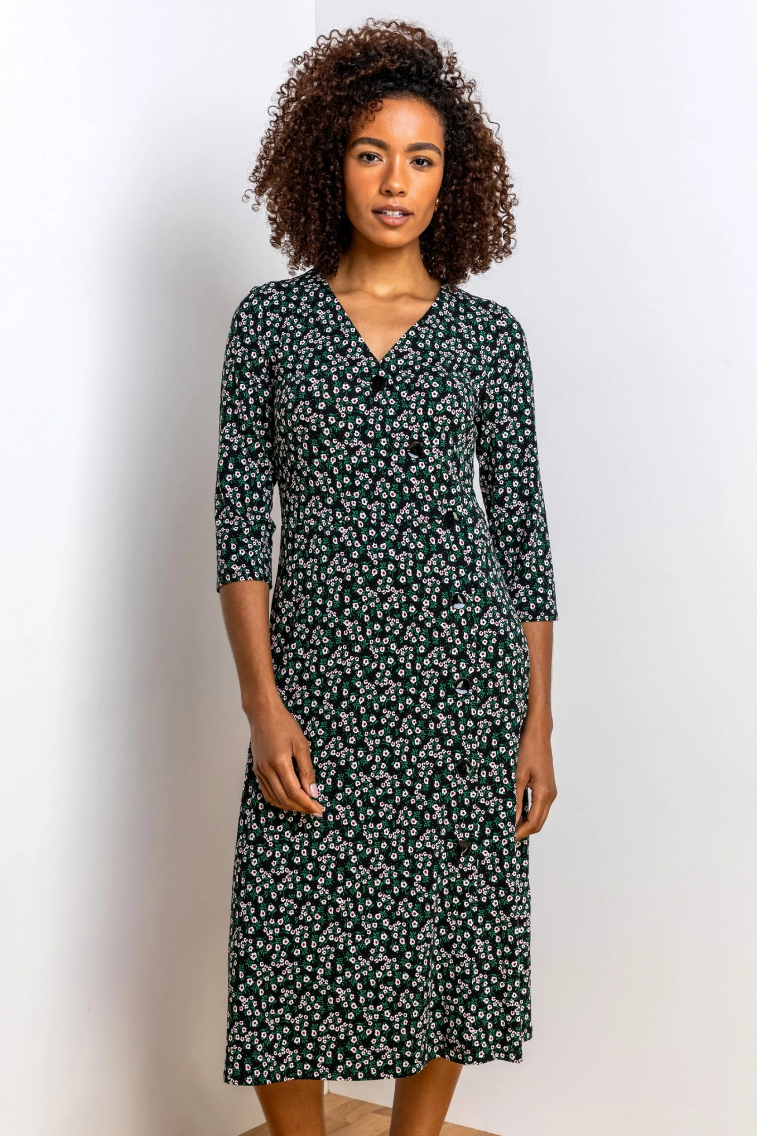Roman Green Ditsy Floral Print Wrap Dress 5 Roman Green Ditsy Floral Print Wrap Dress - Image 3