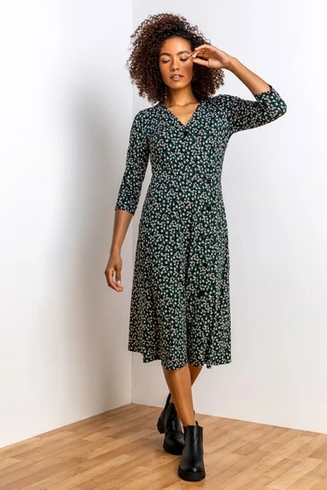 Roman Green Ditsy Floral Print Wrap Dress 7 Roman Green Ditsy Floral Print Wrap Dress - Image 5