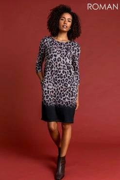 Roman Black Animal Print Ombre Slouch Dress