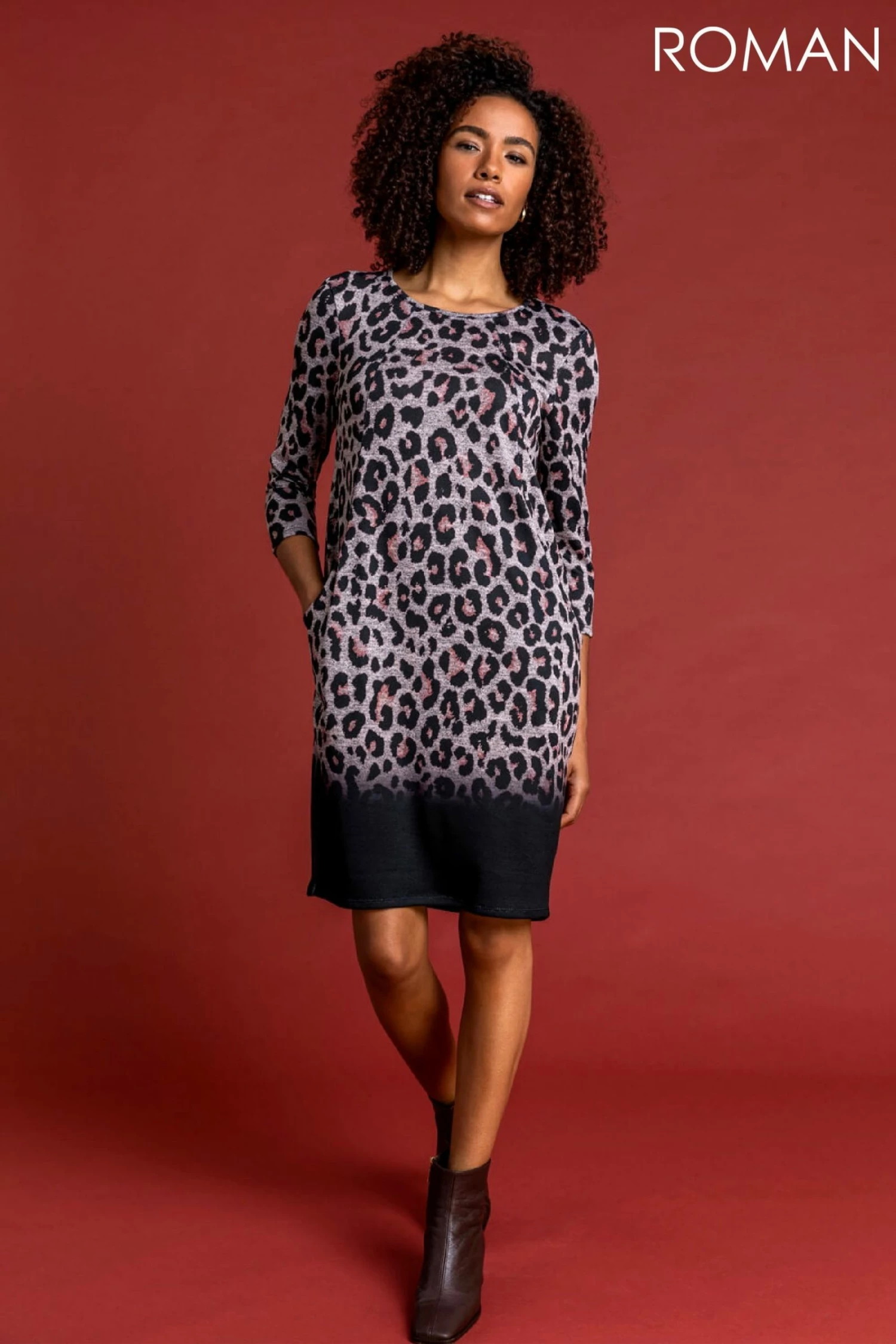 Roman Black Animal Print Ombre Slouch Dress 3 Roman Black Animal Print Ombre Slouch Dress