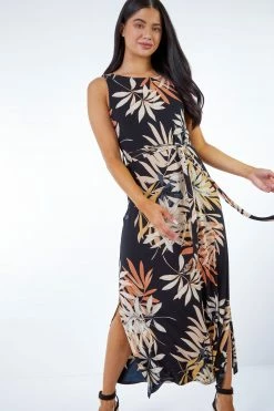 Roman Black Petite Leaf Print Stretch Jersey Column Dress 9 Roman Black Petite Leaf Print Stretch Jersey Column Dress -Roman Sales Shop unnamed file 4734