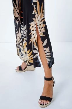 Roman Black Petite Leaf Print Stretch Jersey Column Dress 12 Roman Black Petite Leaf Print Stretch Jersey Column Dress -Roman Sales Shop unnamed file 4737