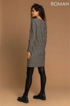 Roman Brown Animal Print Ponte Shift Dress 9 Roman Brown Animal Print Ponte Shift Dress -Roman Sales Shop unnamed file 4741