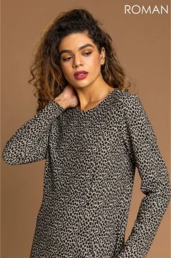 Roman Brown Animal Print Ponte Shift Dress 10 Roman Brown Animal Print Ponte Shift Dress -Roman Sales Shop unnamed file 4742