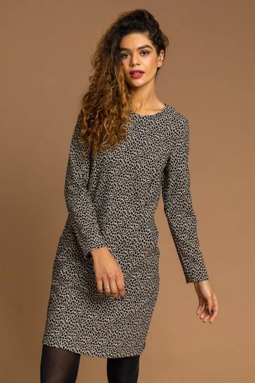 Roman Brown Animal Print Ponte Shift Dress 7 Roman Brown Animal Print Ponte Shift Dress - Image 5