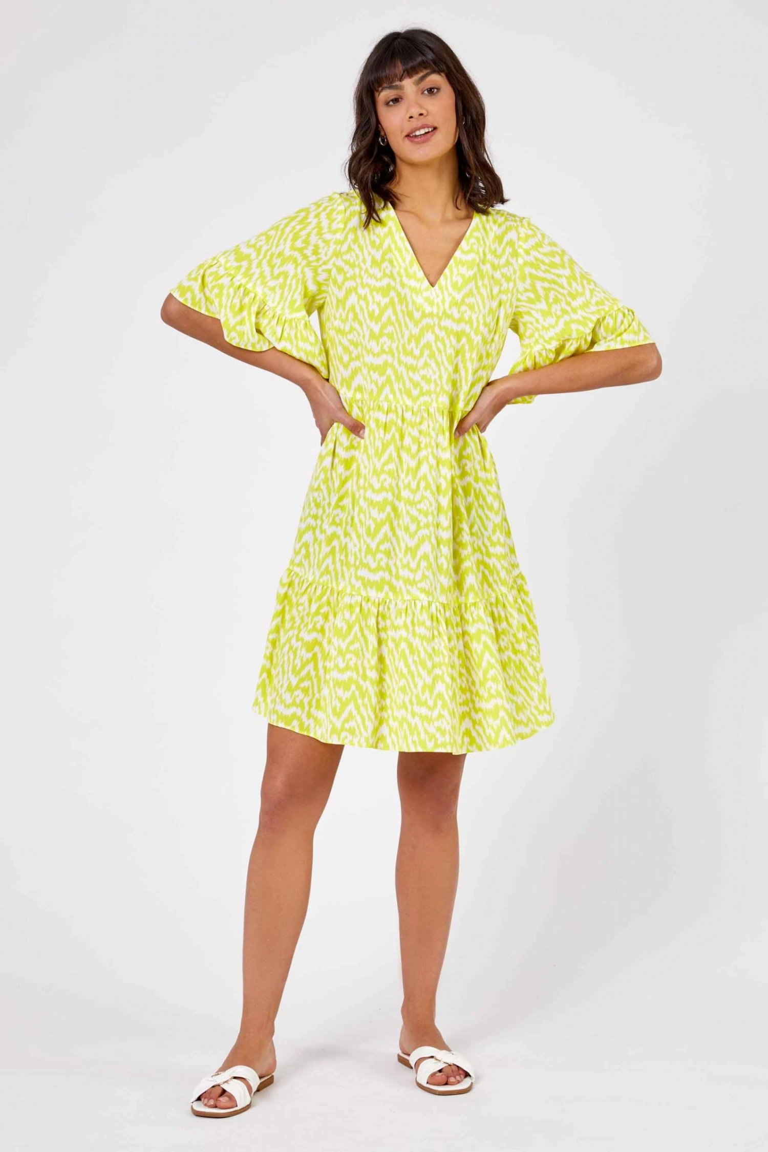 Roman Green Abstract Zig Zag Print Dress 4 Roman Green Abstract Zig Zag Print Dress - Image 2