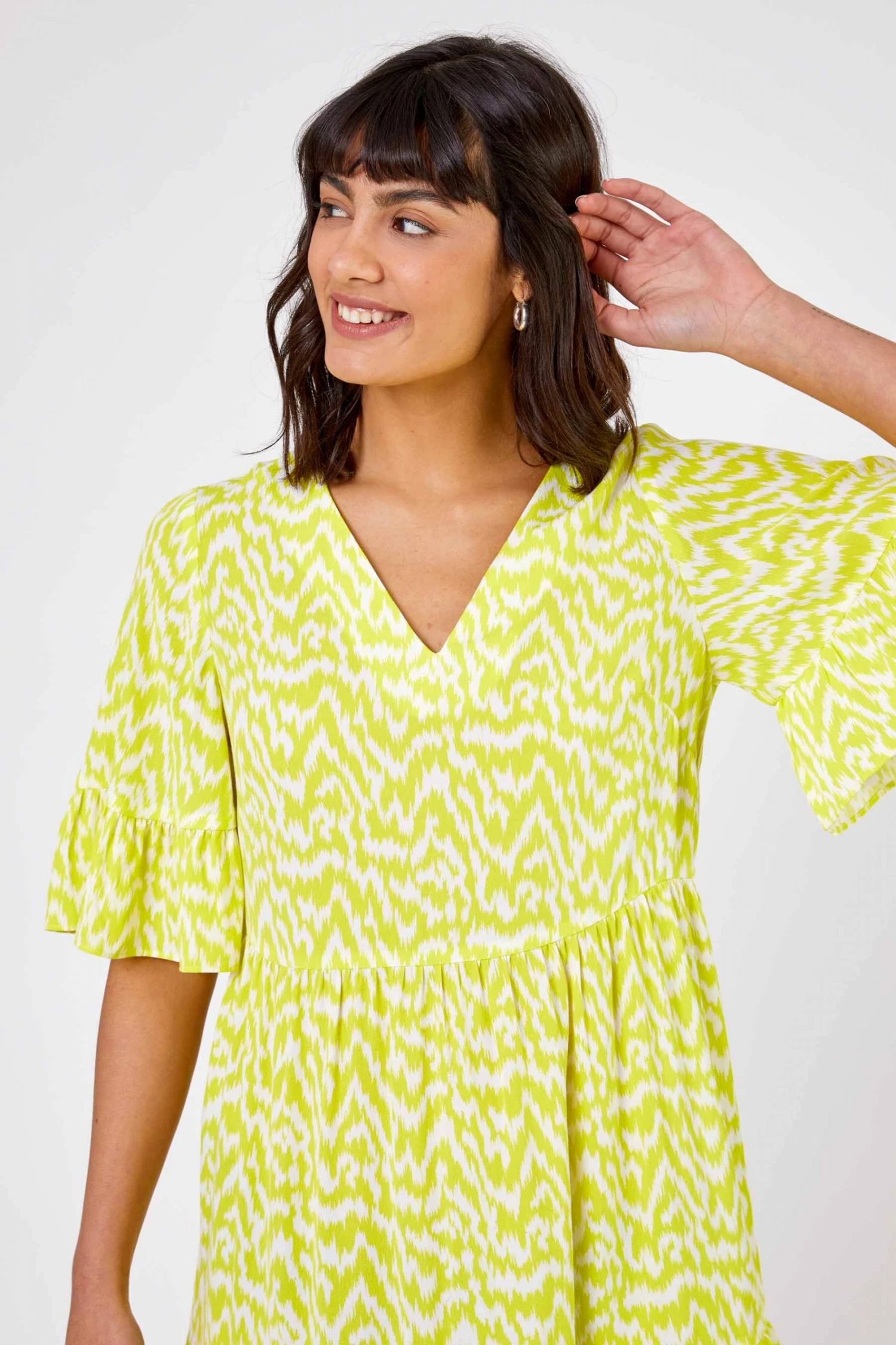 Roman Green Abstract Zig Zag Print Dress 6 Roman Green Abstract Zig Zag Print Dress - Image 4