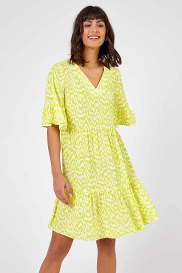 Roman Green Abstract Zig Zag Print Dress 7 Roman Green Abstract Zig Zag Print Dress - Image 5