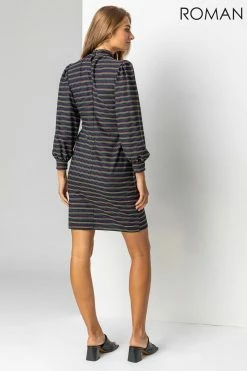 Roman Multi Shimmer Stripe High Neck Dress -Roman Sales Shop unnamed file 4755