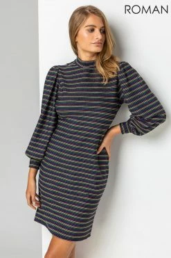Roman Multi Shimmer Stripe High Neck Dress -Roman Sales Shop unnamed file 4756