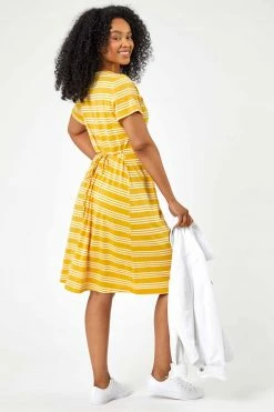 Roman Yellow Petite Stripe Print Skater Dress 10 Roman Yellow Petite Stripe Print Skater Dress -Roman Sales Shop unnamed file 4761