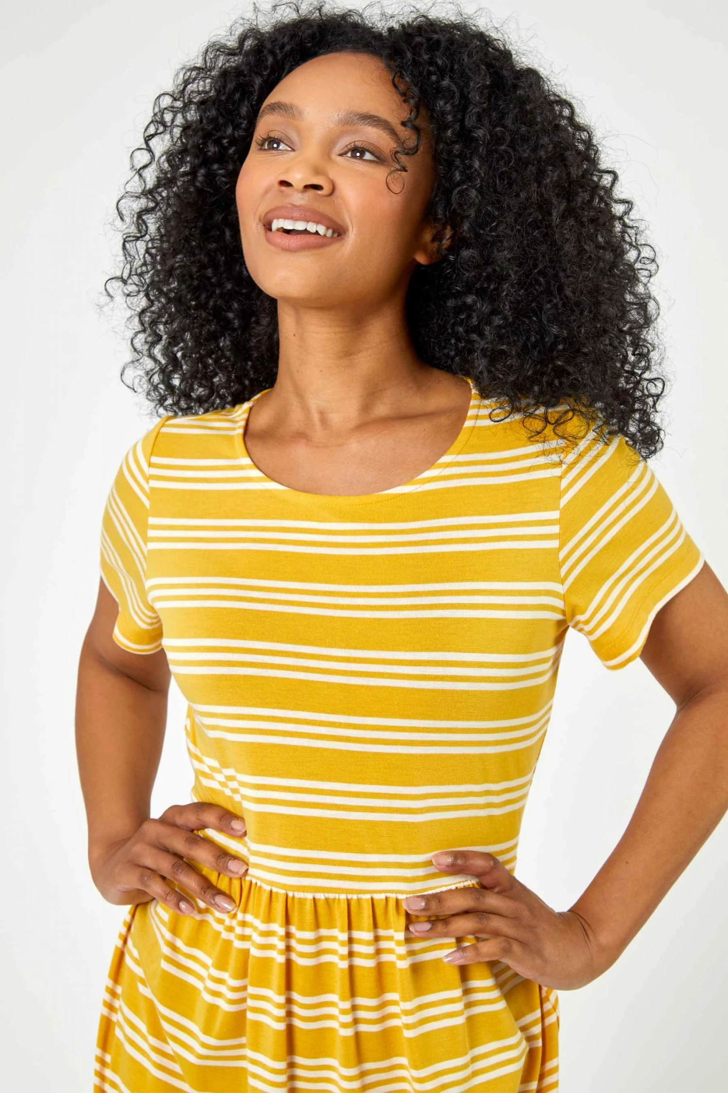 Roman Yellow Petite Stripe Print Skater Dress 6 Roman Yellow Petite Stripe Print Skater Dress - Image 4