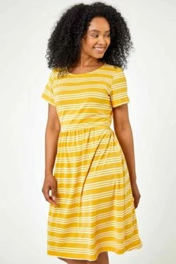 Roman Yellow Petite Stripe Print Skater Dress 12 Roman Yellow Petite Stripe Print Skater Dress -Roman Sales Shop unnamed file 4763