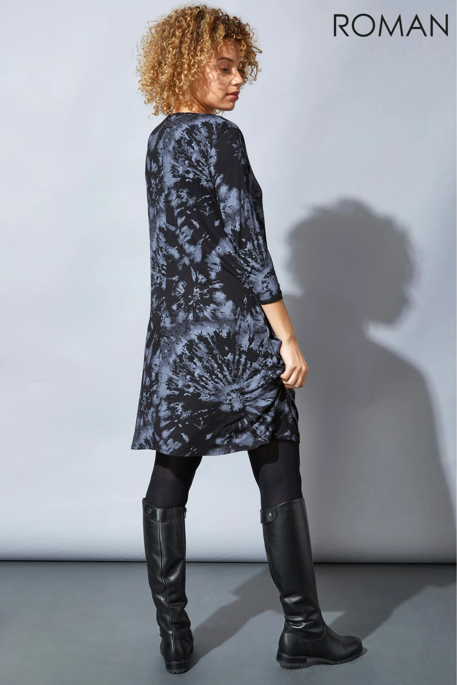 Roman Grey Tie Dye Print Swing Pocket Dress 5 Roman Grey Tie Dye Print Swing Pocket Dress - Image 3