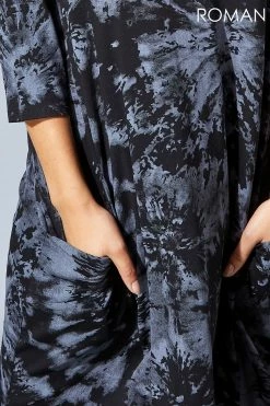 Roman Grey Tie Dye Print Swing Pocket Dress 10 Roman Grey Tie Dye Print Swing Pocket Dress -Roman Sales Shop unnamed file 4773