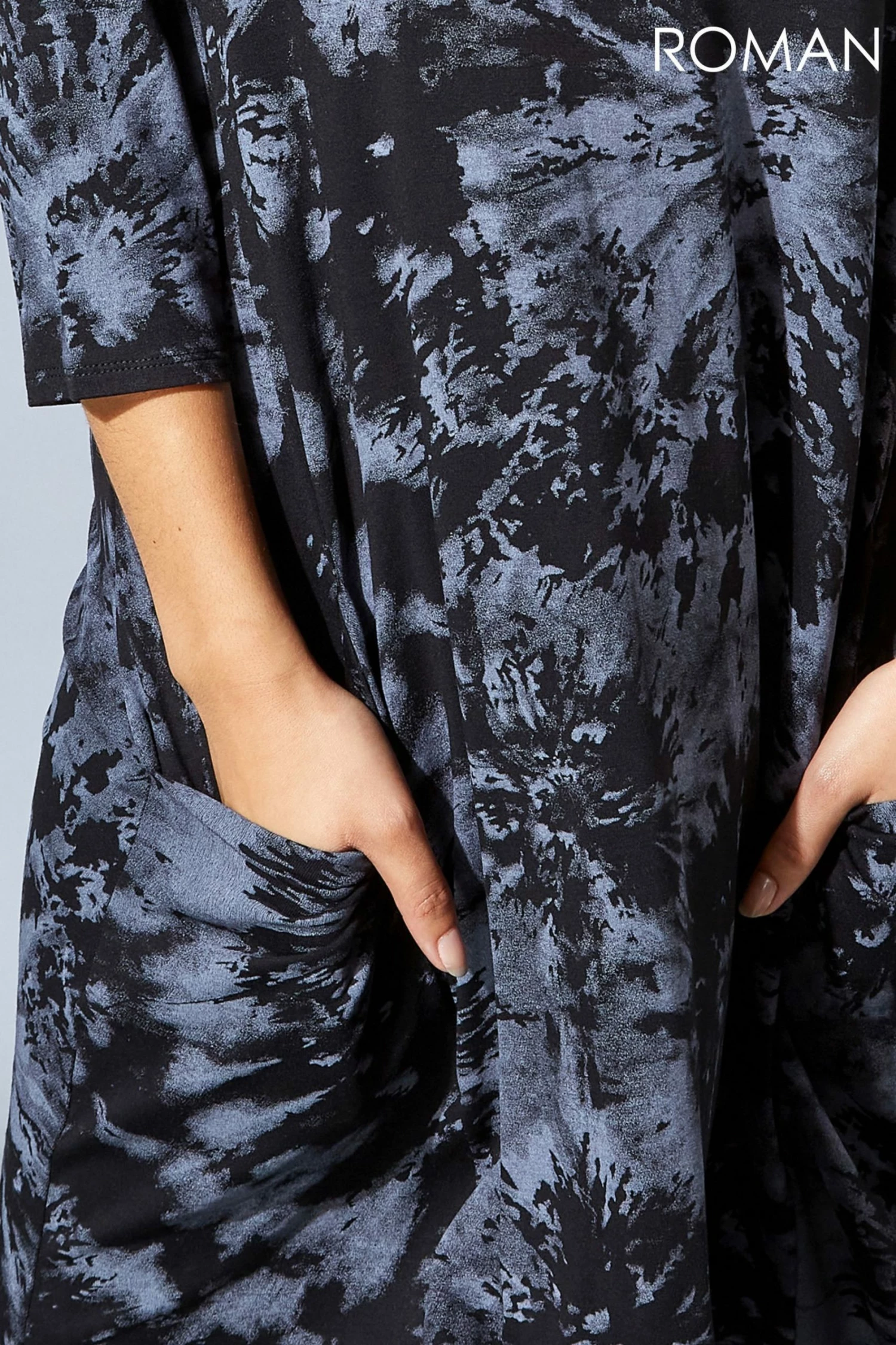 Roman Grey Tie Dye Print Swing Pocket Dress 6 Roman Grey Tie Dye Print Swing Pocket Dress - Image 4