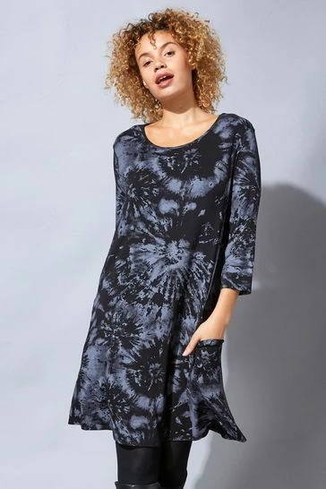 Roman Grey Tie Dye Print Swing Pocket Dress 7 Roman Grey Tie Dye Print Swing Pocket Dress - Image 5