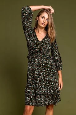 Roman Yellow Double Frill Detail Floral Dress