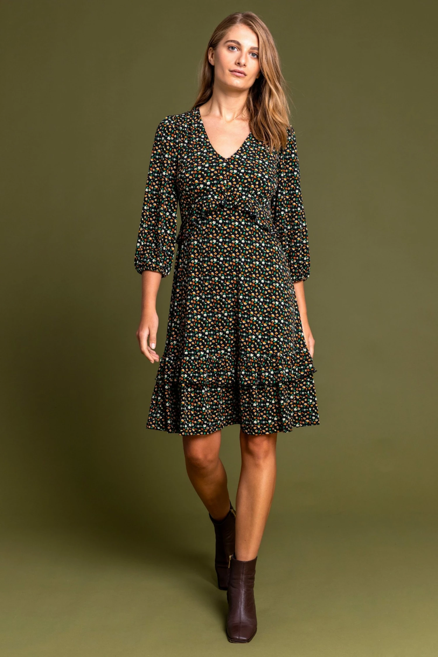 Roman Yellow Double Frill Detail Floral Dress 4 Roman Yellow Double Frill Detail Floral Dress - Image 2