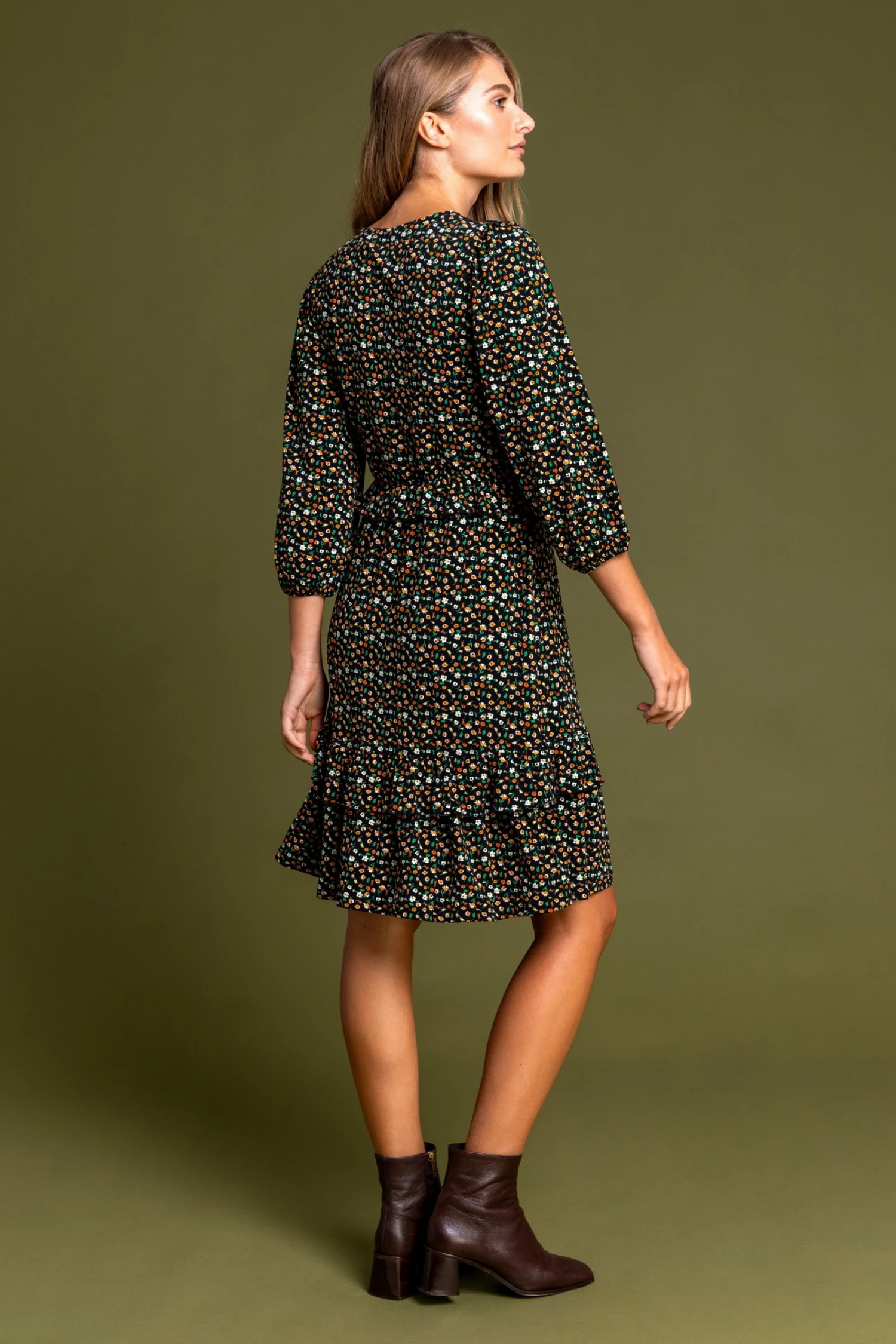 Roman Yellow Double Frill Detail Floral Dress 5 Roman Yellow Double Frill Detail Floral Dress - Image 3