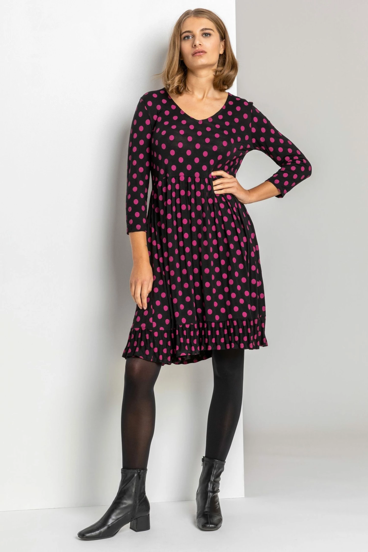 Roman Purple Spot Print Frill Detail Babydoll Dress 3 Roman Purple Spot Print Frill Detail Babydoll Dress