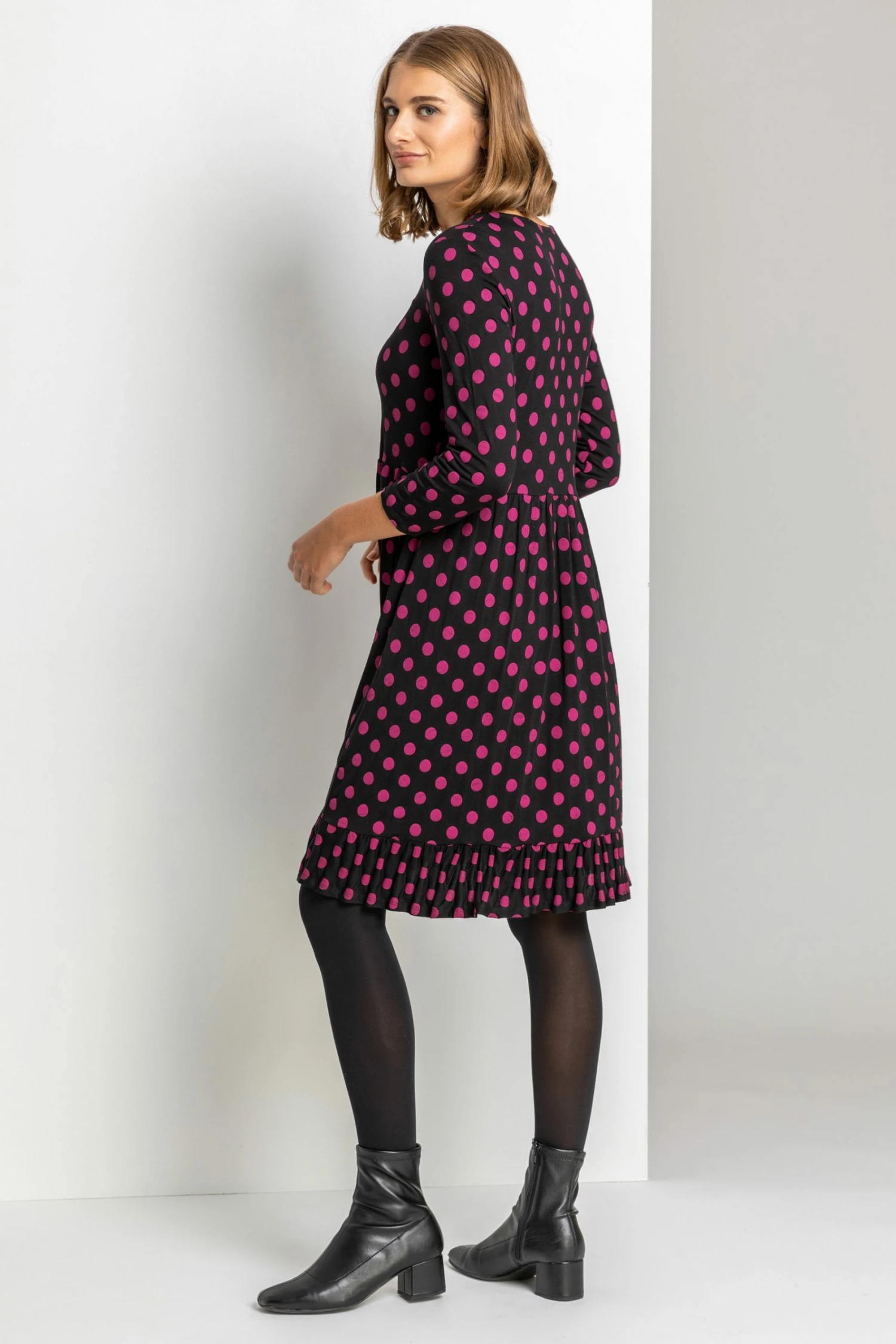 Roman Purple Spot Print Frill Detail Babydoll Dress 4 Roman Purple Spot Print Frill Detail Babydoll Dress - Image 2