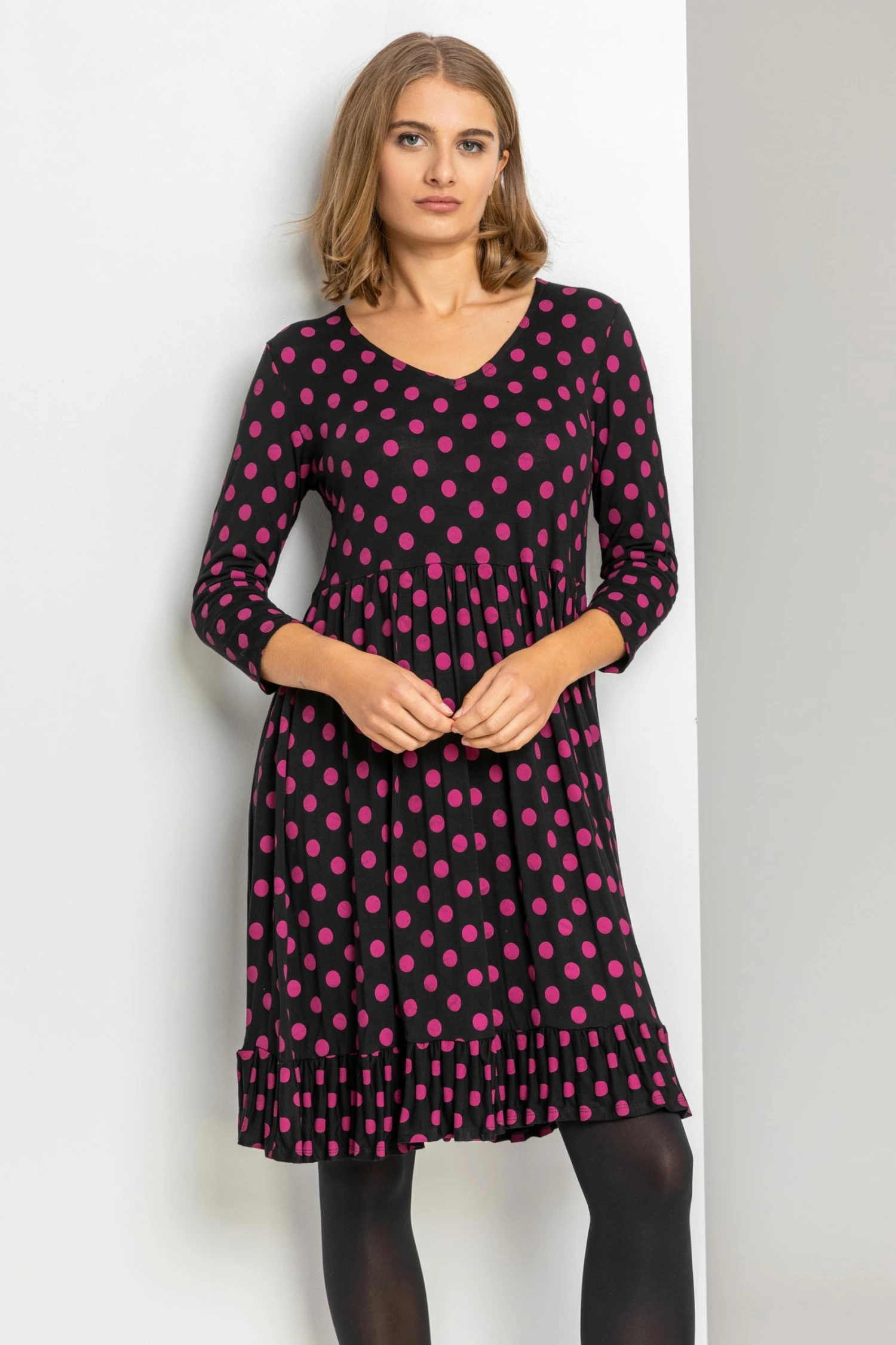 Roman Purple Spot Print Frill Detail Babydoll Dress 5 Roman Purple Spot Print Frill Detail Babydoll Dress - Image 3