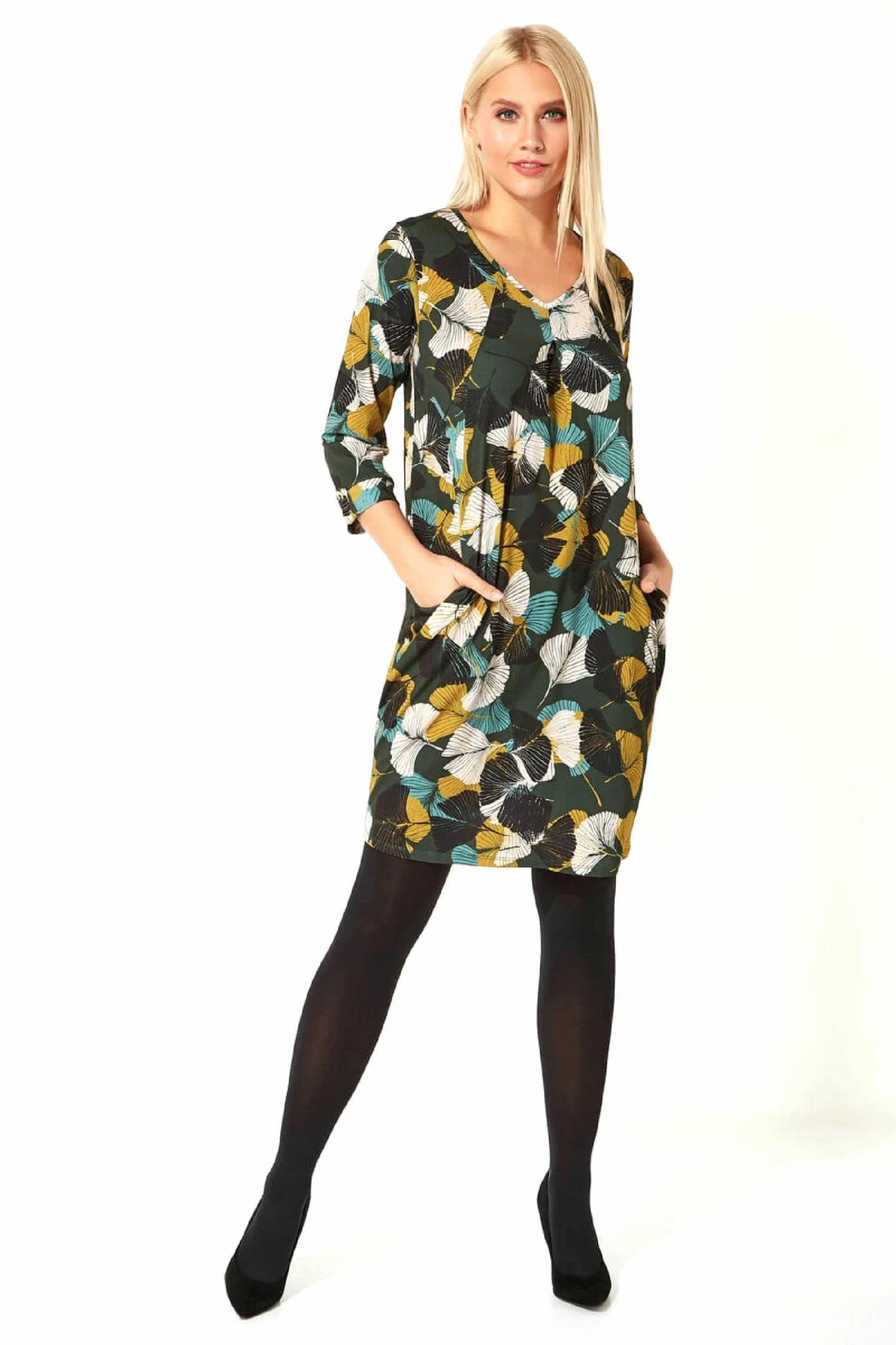 Roman Green Leaf Print 3/4 Sleeve Slouch Dress 4 Roman Green Leaf Print 3/4 Sleeve Slouch Dress - Image 2