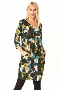 Roman Green Leaf Print 3/4 Sleeve Slouch Dress 11 Roman Green Leaf Print 3/4 Sleeve Slouch Dress -Roman Sales Shop unnamed file 4789