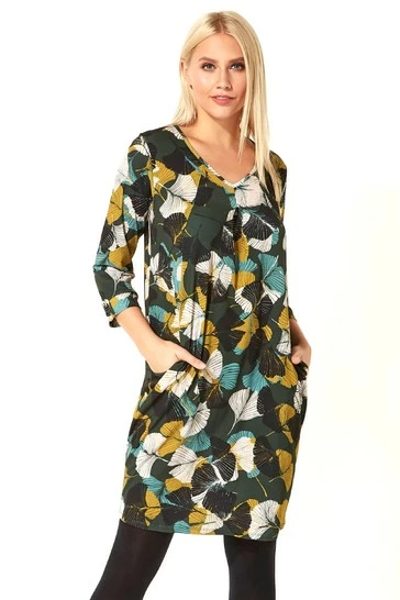 Roman Green Leaf Print 3/4 Sleeve Slouch Dress 7 Roman Green Leaf Print 3/4 Sleeve Slouch Dress - Image 5