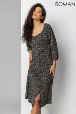 Roman Black Ditsy Floral Print Button Dress 10 Roman Black Ditsy Floral Print Button Dress -Roman Sales Shop unnamed file 4799