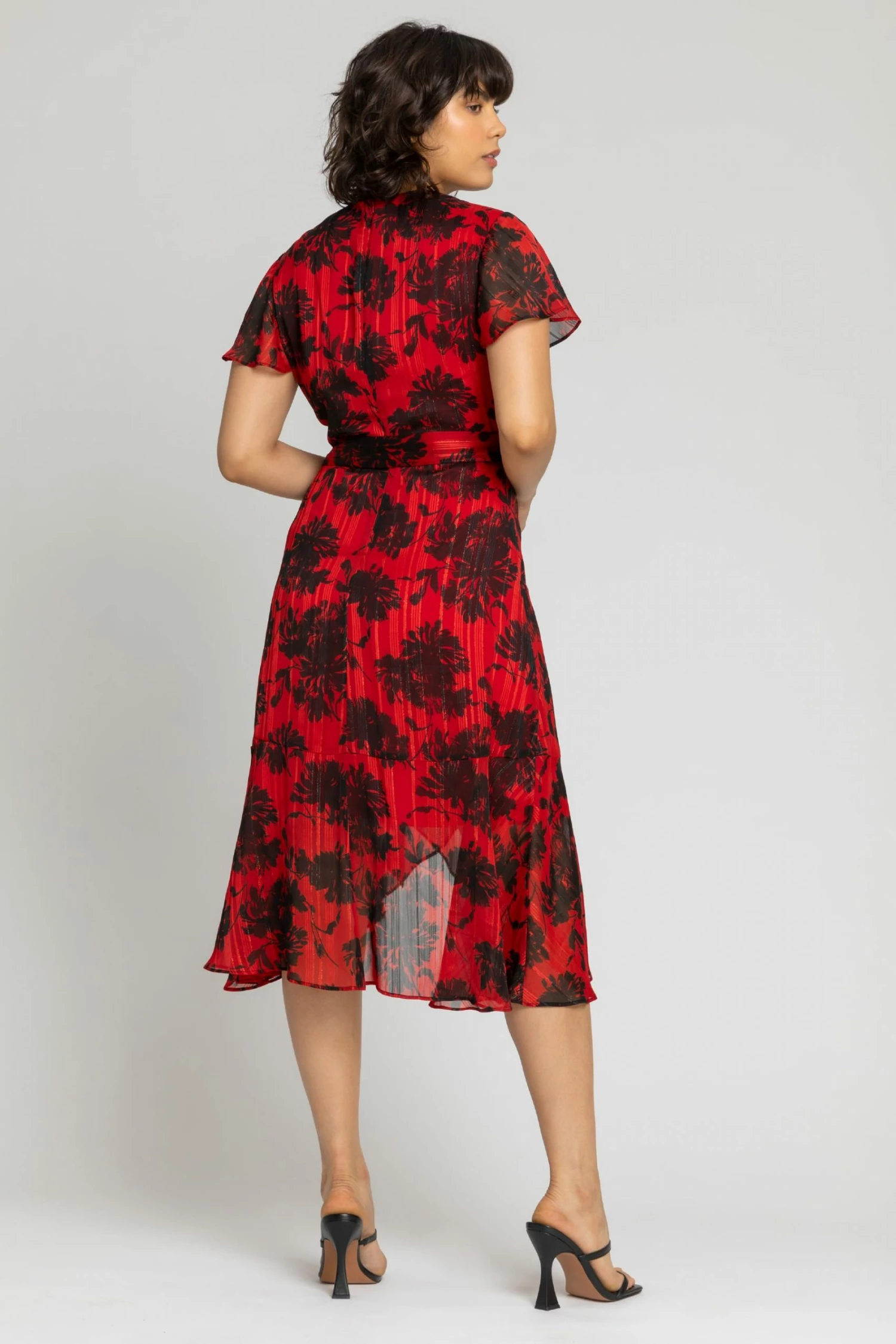 Roman Red Floral Print Wrap Midi Dress 4 Roman Red Floral Print Wrap Midi Dress - Image 2