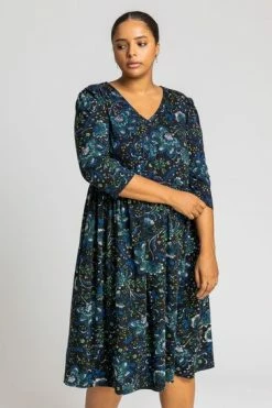 Roman Blue Curve Boho Floral Print Midi Dress -Roman Sales Shop unnamed file 4806
