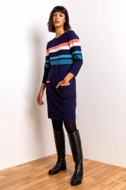 Roman Blue Contrast Stripe Print Jumper Dress -Roman Sales Shop unnamed file 4809