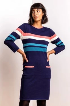Roman Blue Contrast Stripe Print Jumper Dress -Roman Sales Shop unnamed file 4810